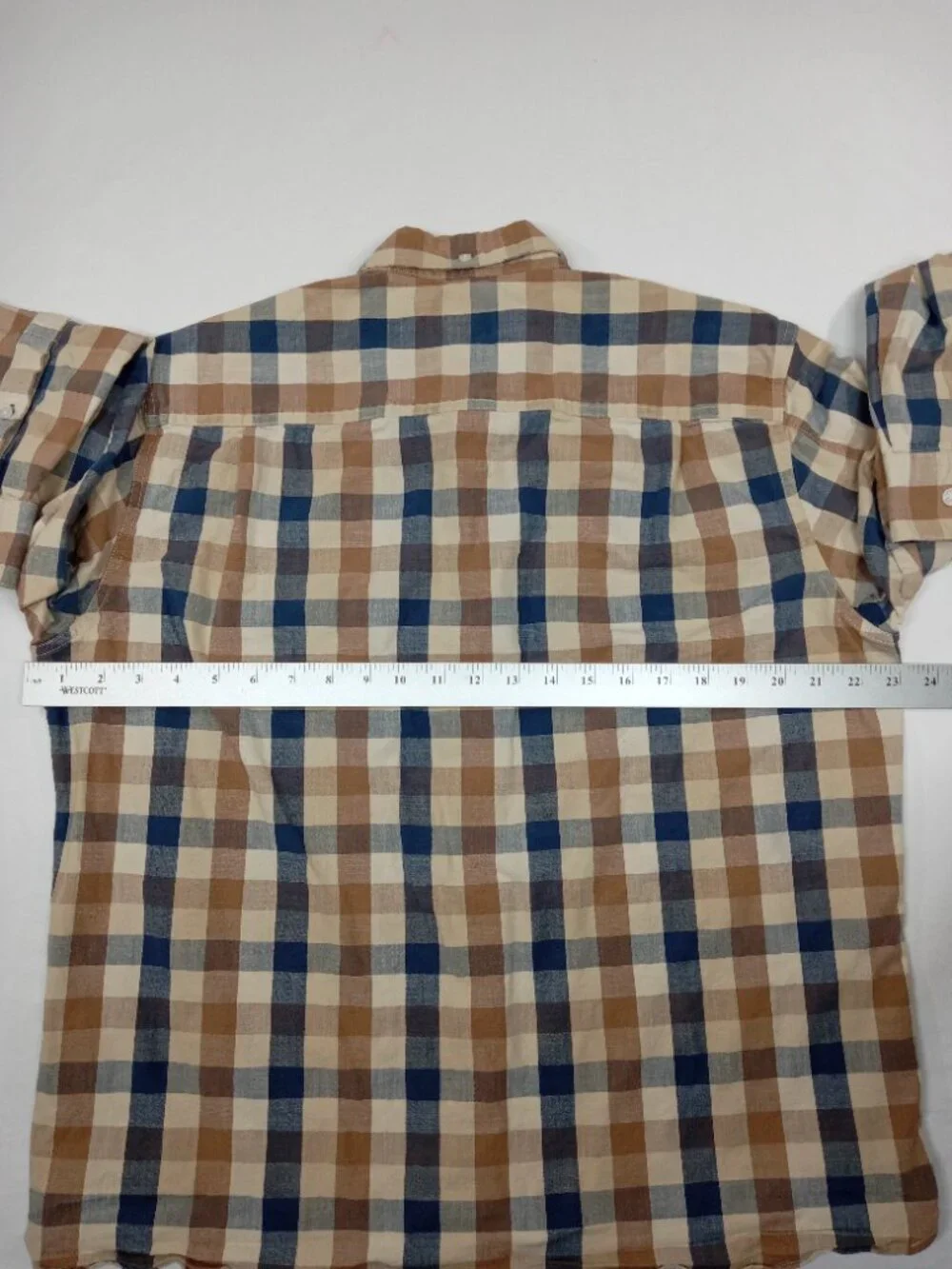LL Bean Mens Medium Regular Plaid Button Down Shirt Traditional Fit Brown Blue
